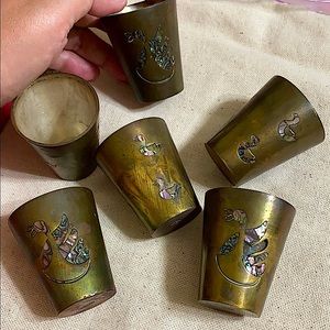 🖤VTG💕TAXCO Brass shot cup set